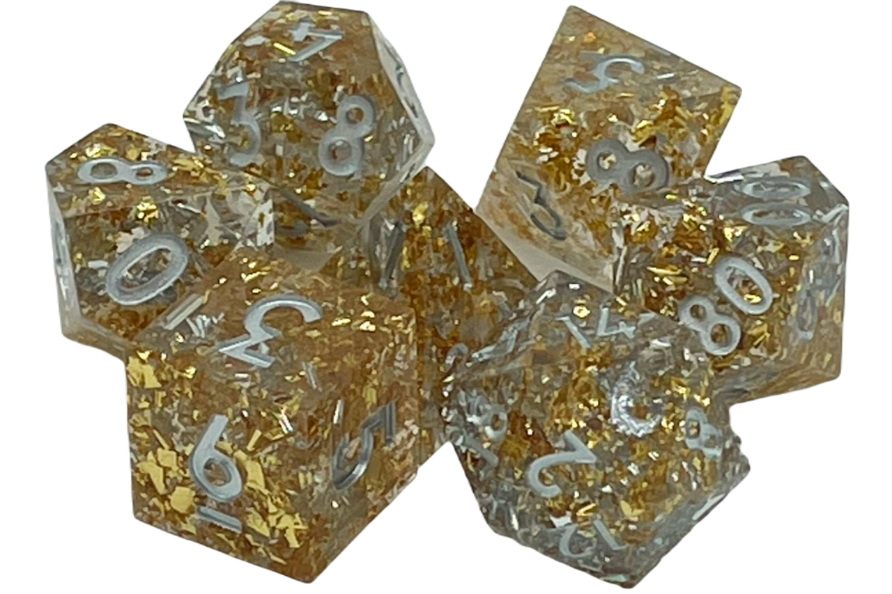 Old School 7 Piece DnD RPG Dice Set: Sharp Edged - Precious Metals | Grognard Games