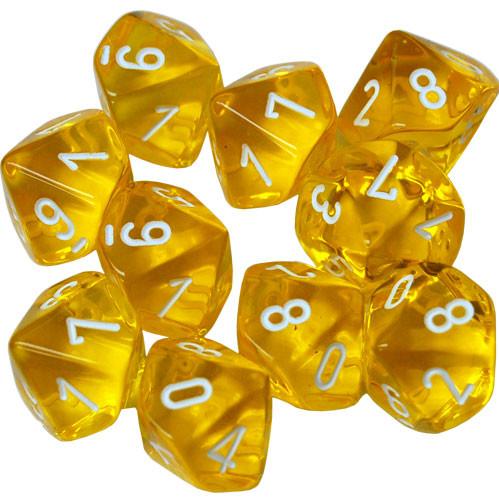 CHX23272 10 D10 Translucent Yellow/white | Grognard Games