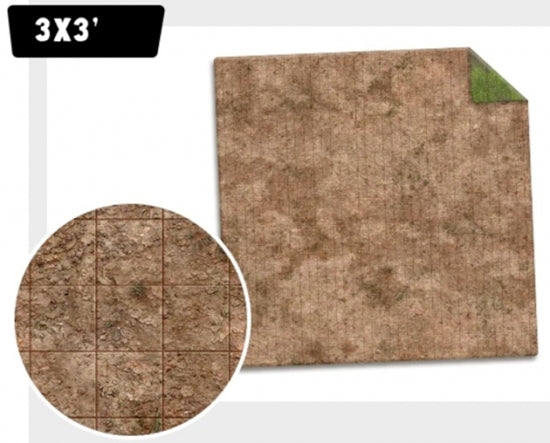 Monster Scenery: 3x3' Game Mat Broken Grassland/ Desert Scrubland Grided | Grognard Games