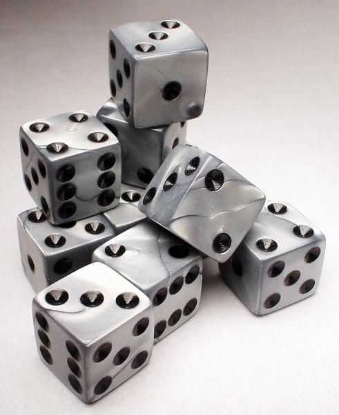 Olympic Dice Silver 16mm 12 D6 Set | Grognard Games