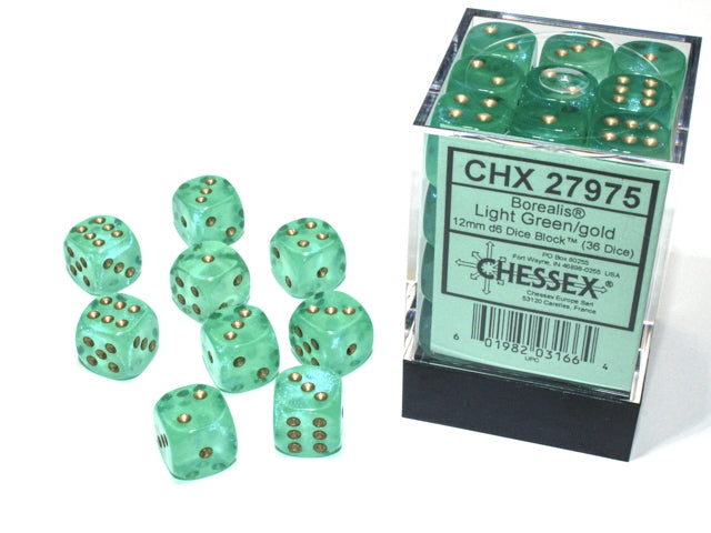 CHX27975 Borealis Light Green/gold 36 D6 set | Grognard Games