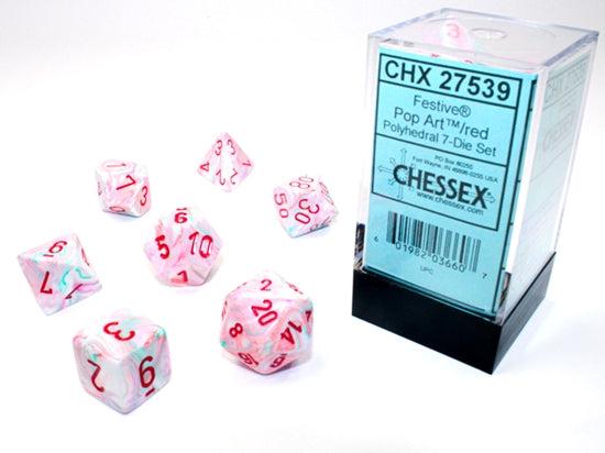 CHX27539 Polyhedral 7-Die Set: Festive: Pop Art/Red | Grognard Games