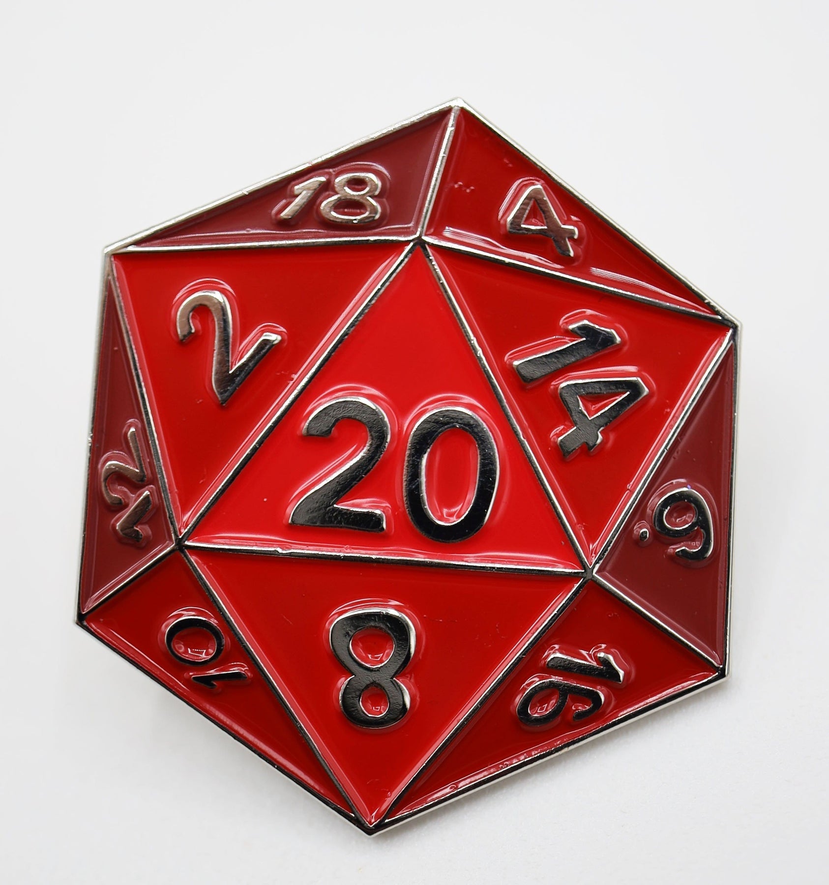 RED D20 ENAMEL PIN | Grognard Games