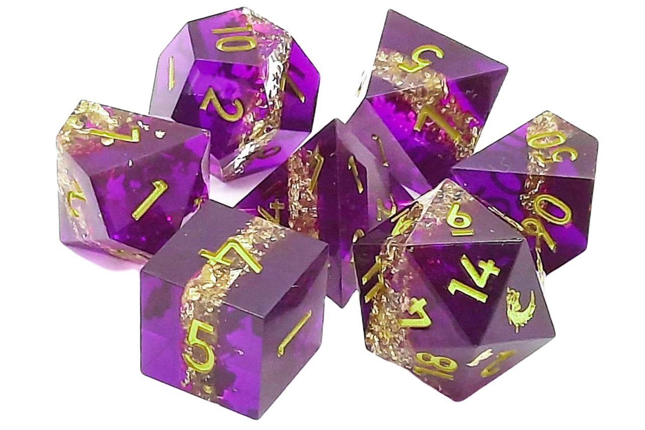 Old School 7 Piece DnD RPG Dice Set: Sharp Edged - Royal Rumble | Grognard Games