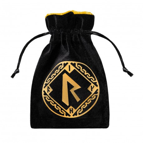 Runic Black & golden Velour Dice Bag | Grognard Games