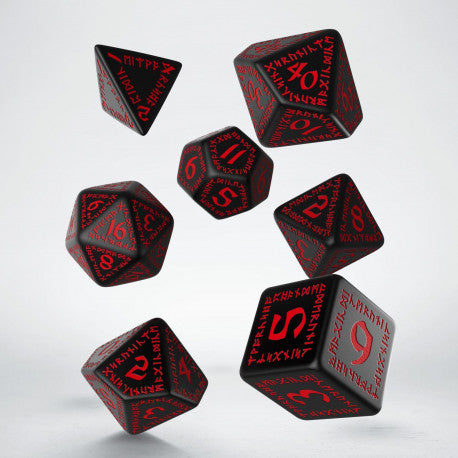 Q Workshop Runic Dice Set - Black and Red | Grognard Games