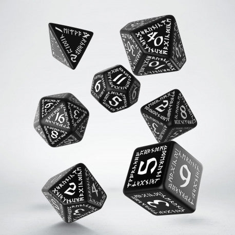 Q Workshop Runic Dice Set - Black and White | Grognard Games