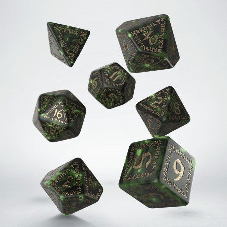 Runic Dice Set - Dark Green and Gold | Grognard Games