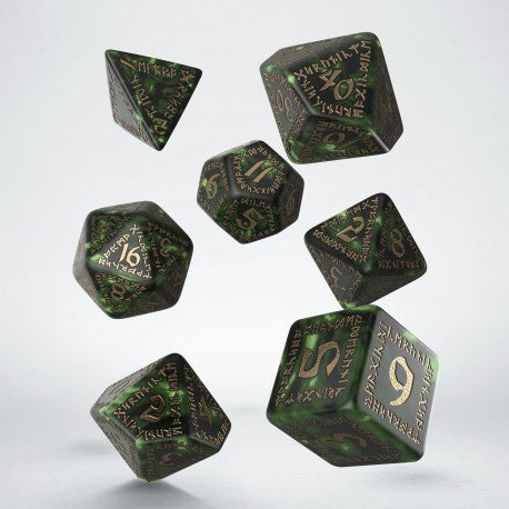 Q Workshop Runic Dice Set - Dark Green and Gold | Grognard Games