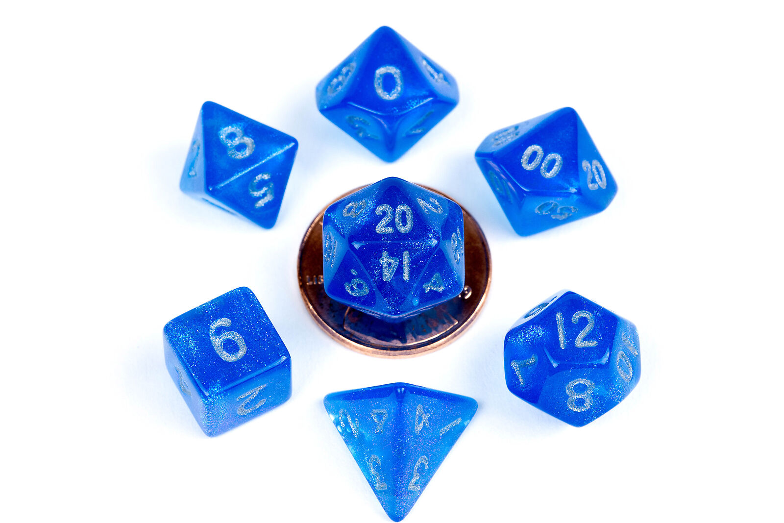 Metallic Dice Games 4181 Stardust Blue/Silver Mini RPG Dice | Grognard Games