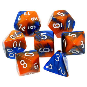 CHX26452 Gemini Blue-Orange/white 7 die set | Grognard Games
