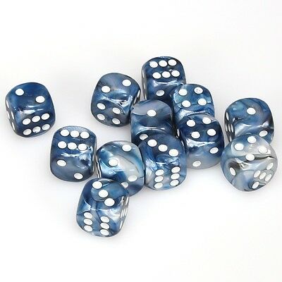 CHX27690 Lustrous Slate/White 16mm 12 D6 Set | Grognard Games