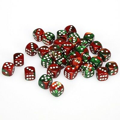 CHX26831 Gemini Green-red/white 36 D6 set | Grognard Games