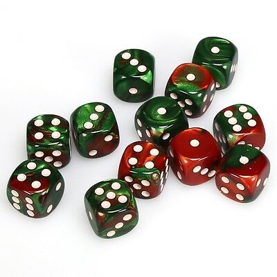 CHX26631 Gemini Green-Red/white 12 D6 set | Grognard Games