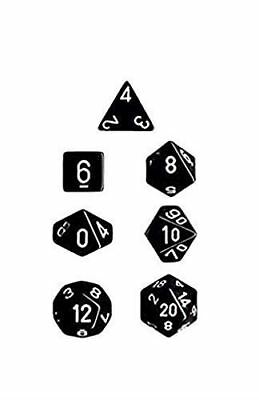 CHX25408 Opaque Black/White 7-Dice Set | Grognard Games