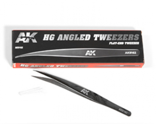 AK9162 HG Angled Stainless steel modeling Tweezers 02 (Flat End) | Grognard Games