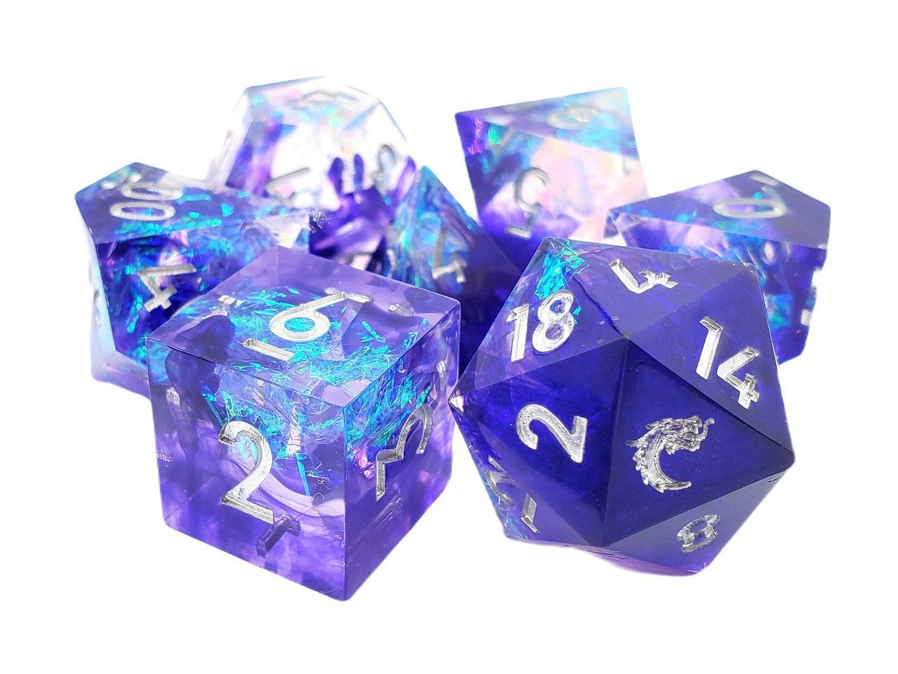 Old School 7 Piece DnD RPG Dice Set: Sharp Edged - Sapphire Burst | Grognard Games