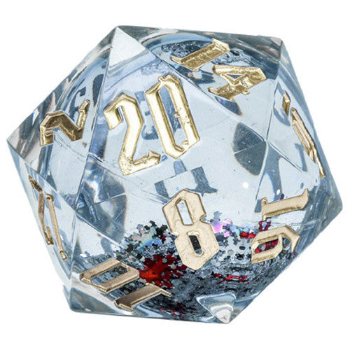 Sirius Dice: Snowglobe d20 - Silver/Red/Green with Gold | Grognard Games