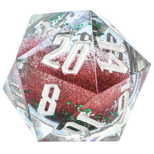 Sirius Dice: Snowglobe d20 - Silver/Red/Green with Silver | Grognard Games