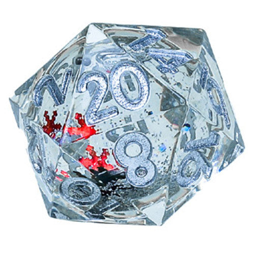Sirius Dice: Snowglobe Sharp-Edge d20 - Silver/Red/Green with Silver | Grognard Games