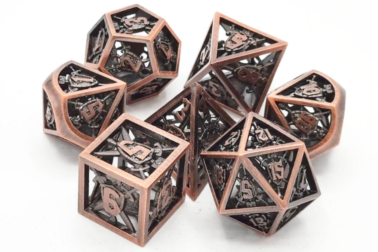 Old School Dice and Accessories Hollow Sword and Shield Dice - Brushed Copper | Grognard Games