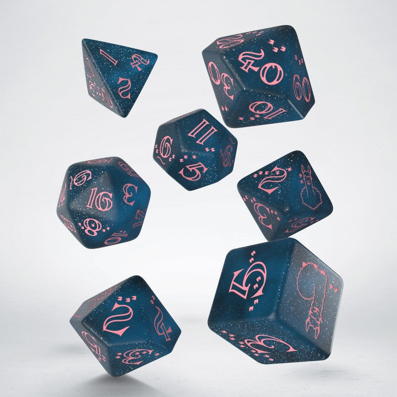 Q Workshop Sparkling Llama Dice Set (Glittering dark blue & pink) | Grognard Games