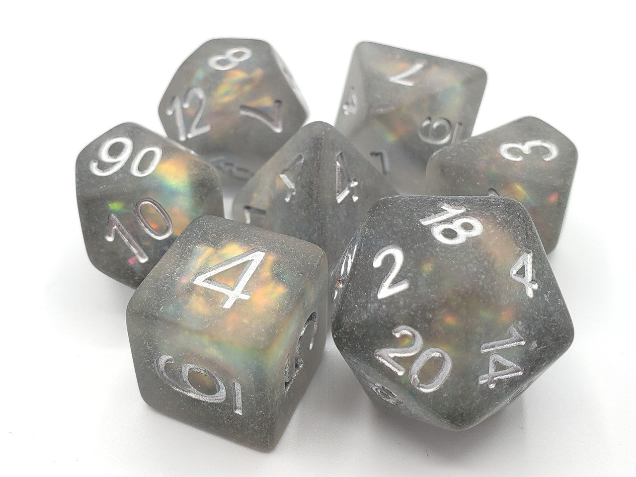 Old School 7 Piece DnD RPG Dice Set: Infused - Frosted Firefly - Springtime Dew | Grognard Games