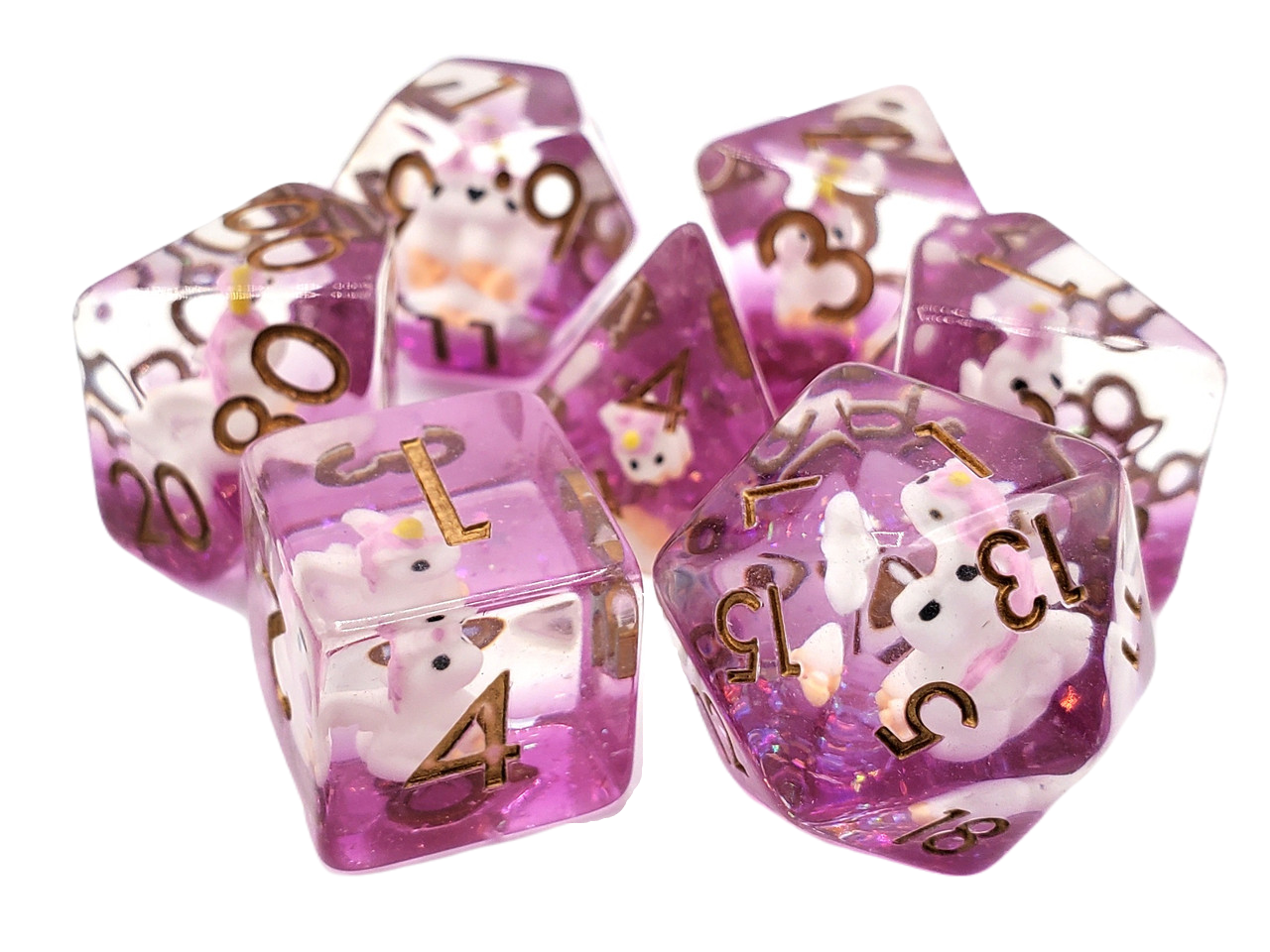 Old School 7 Piece DnD RPG Dice Set: Animal Kingdom - Pink Unicorn | Grognard Games