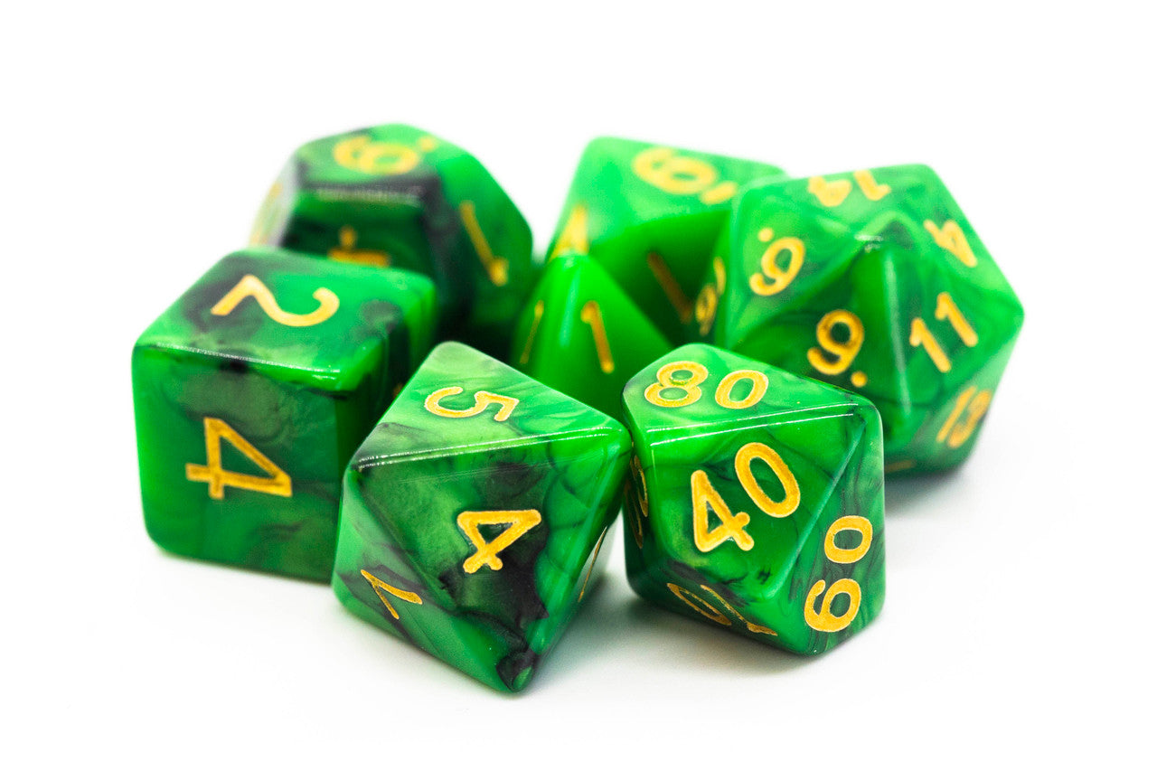 Old School 7 Piece DnD RPG Dice Set: Vorpal - Green & Black w/ Gold | Grognard Games