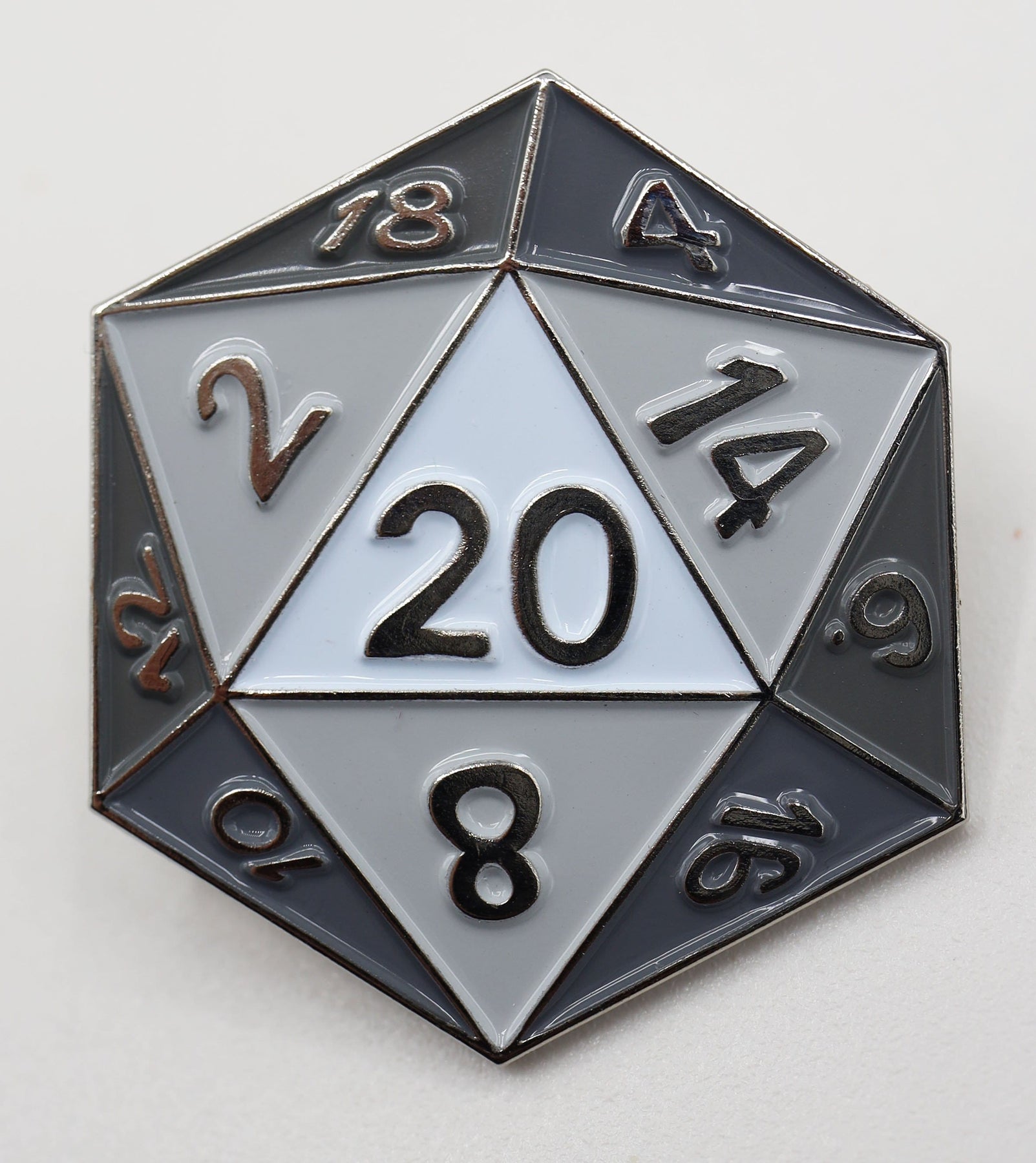 WHITE D20 ENAMEL PIN | Grognard Games